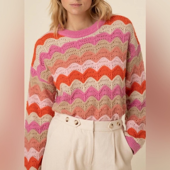 FRNCH Pink and Orange Wave Knit Sweater M - Picture 9 of 11